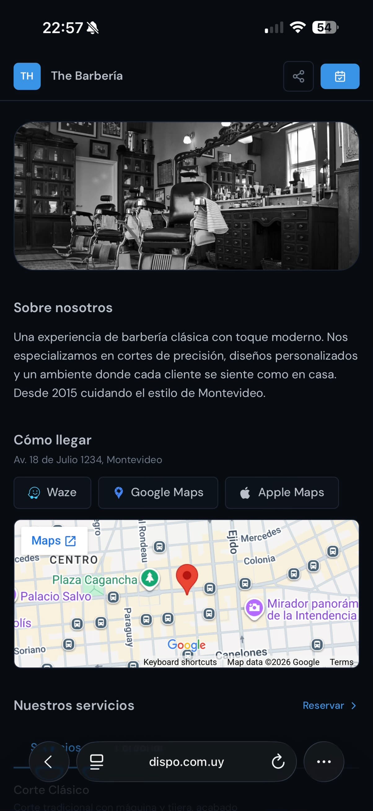 Página de reservas de Dispo en el celular